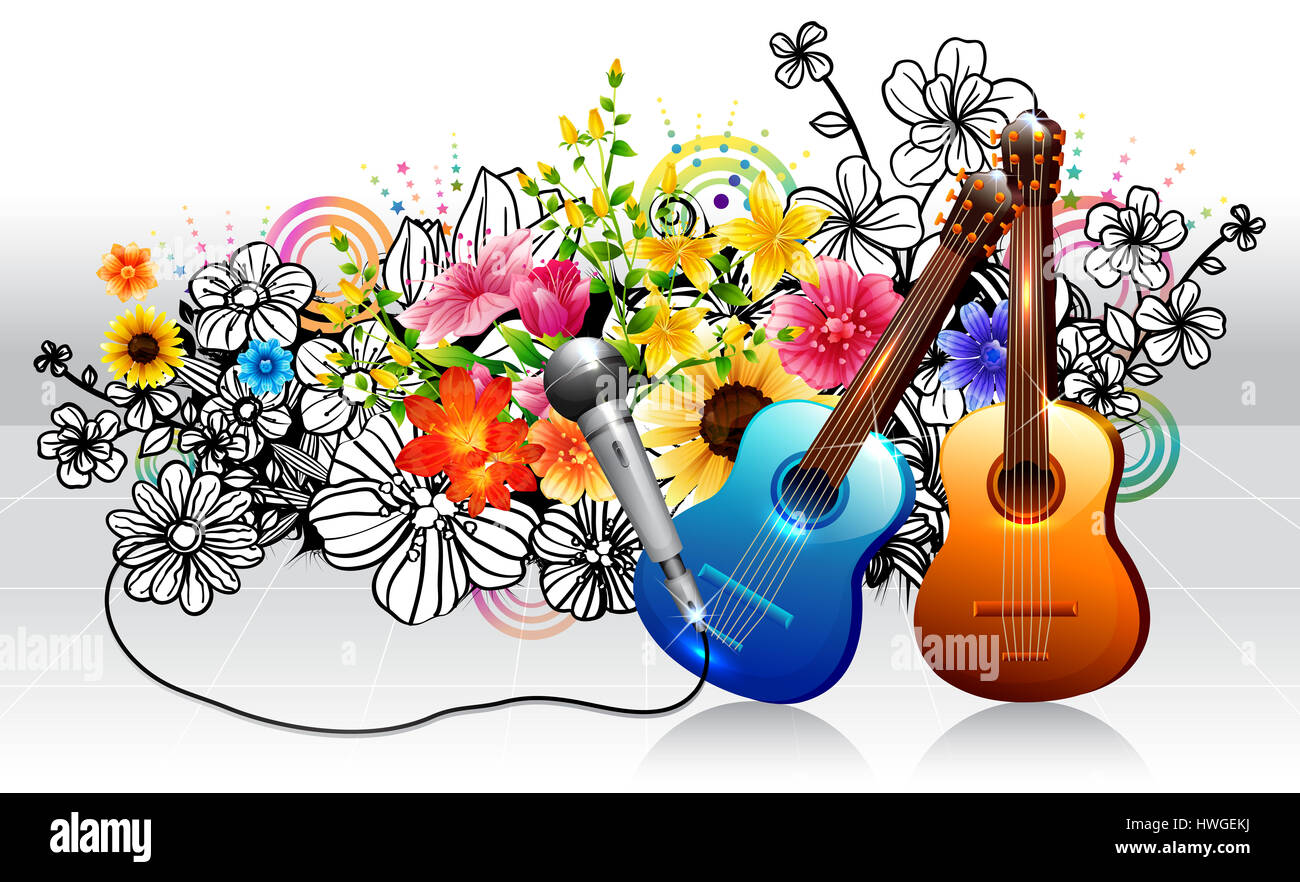 Chitarra,riproduzione,musica,due chitarra,shiny,lo strumento musicale,strumento,entertainment,mostra,display,le attività per il tempo libero,mike,prestazioni,broadcasting,,cavo bianco,sfondo bianco,l'arte,artwork,cgi,clip art,colorata,immagine a colori,computer grafica,creative,l'arte digitale,tecnologia digitale,disegno,illustrano,immagine,l'immaginazione,fantasiose,dipinta Foto Stock