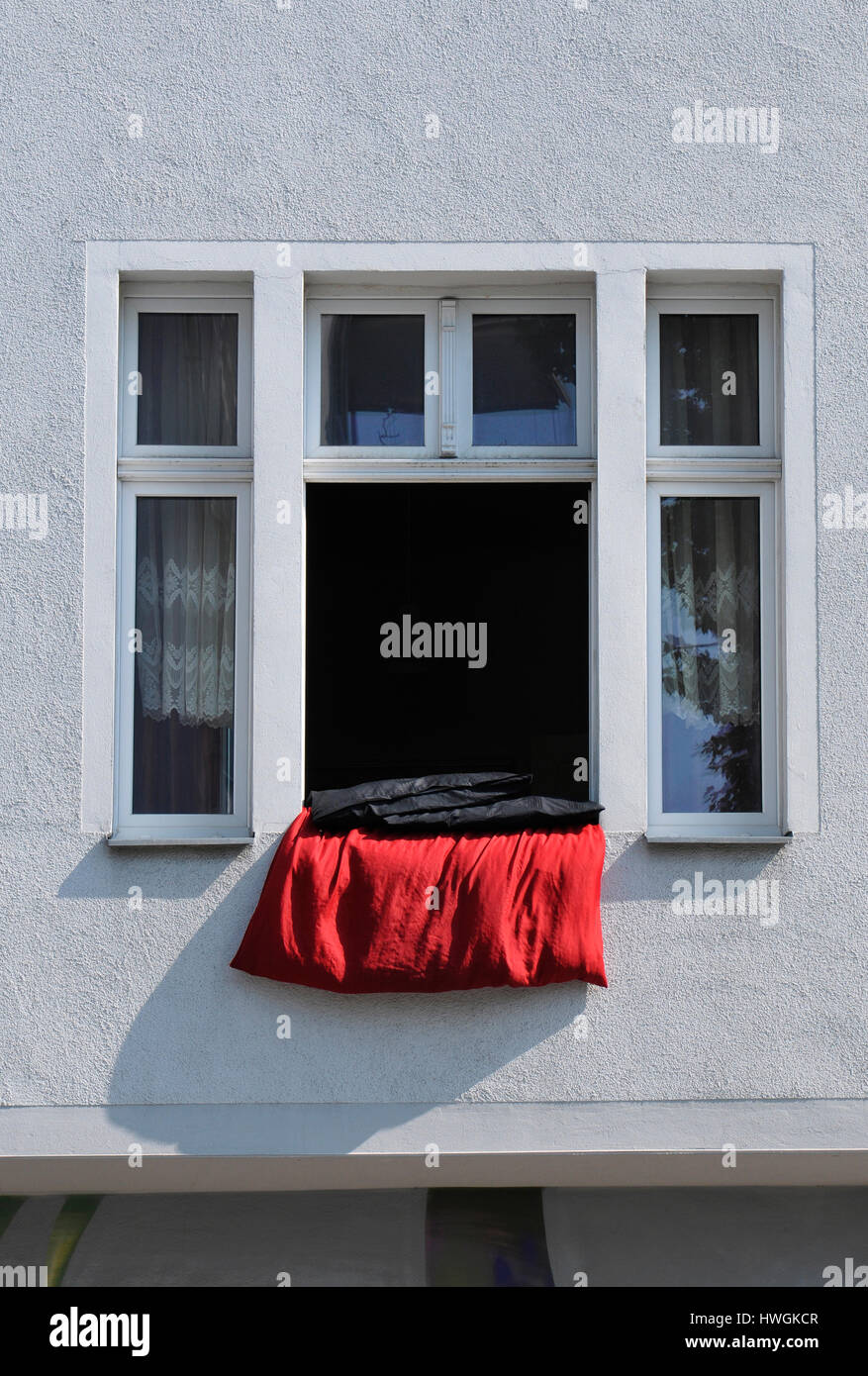 Fenster, Betten lueften, Schoeneberg, Berlino, Deutschland Foto Stock