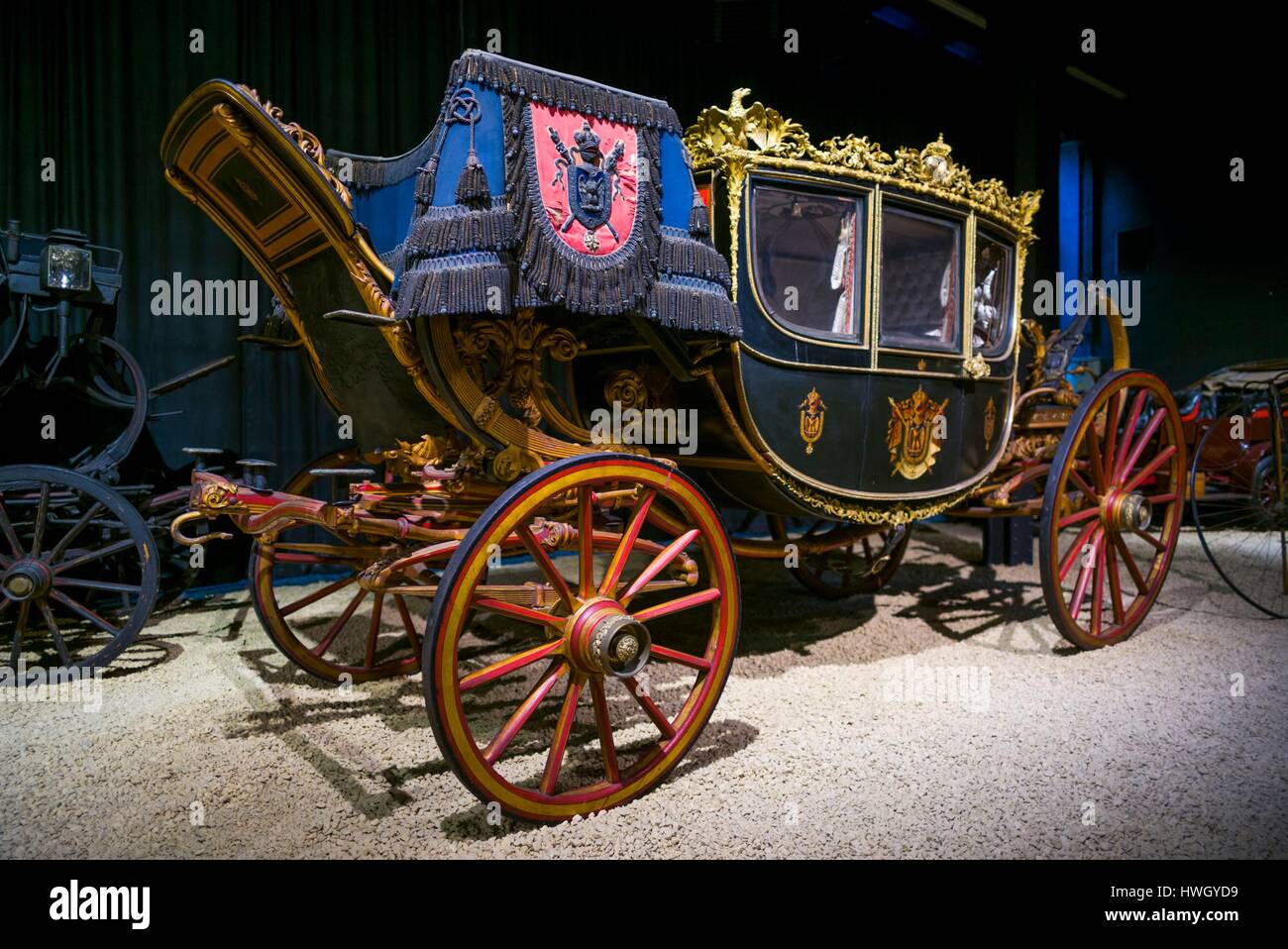 Il Belgio, Bruxelles, Autoworld, uno dei più grandi musei automobilistici in Europa, francese-costruito 1852, Berline de Gala, Carrosserie Ehrler, carrozza trainata da cavalli Foto Stock