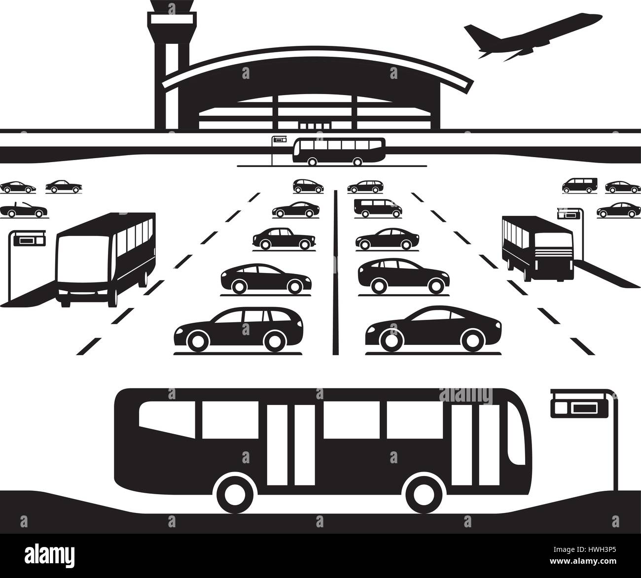 Parcheggio aeroporto bus di trasferimento - illustrazione vettoriale Illustrazione Vettoriale
