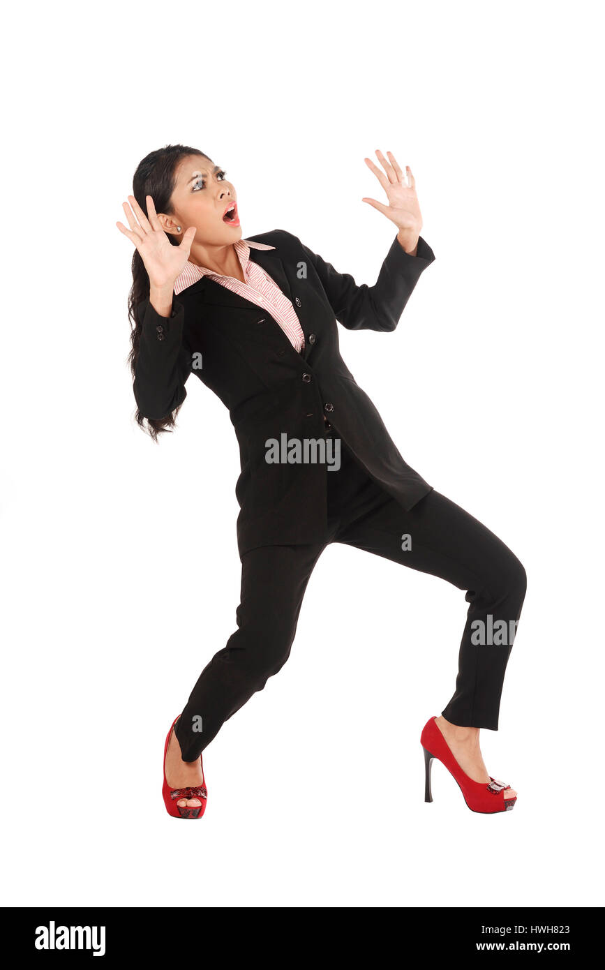 Asian business donna shock isolate su sfondo bianco Foto Stock