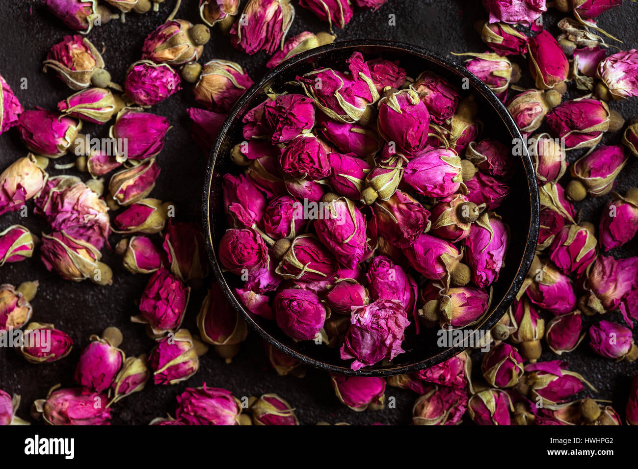 Germogli di rosa secchi vie dall'alto Foto Stock