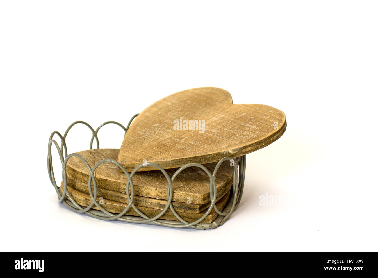 A forma di cuore le montagne russe in legno in metallo coaster titolare Foto Stock