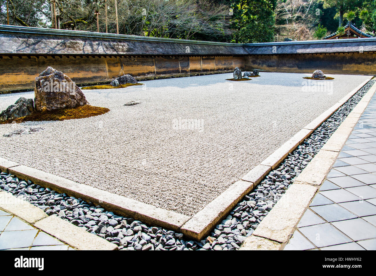 Paesaggio secco in Ryoan-ji il tempio del drago in pace Foto Stock