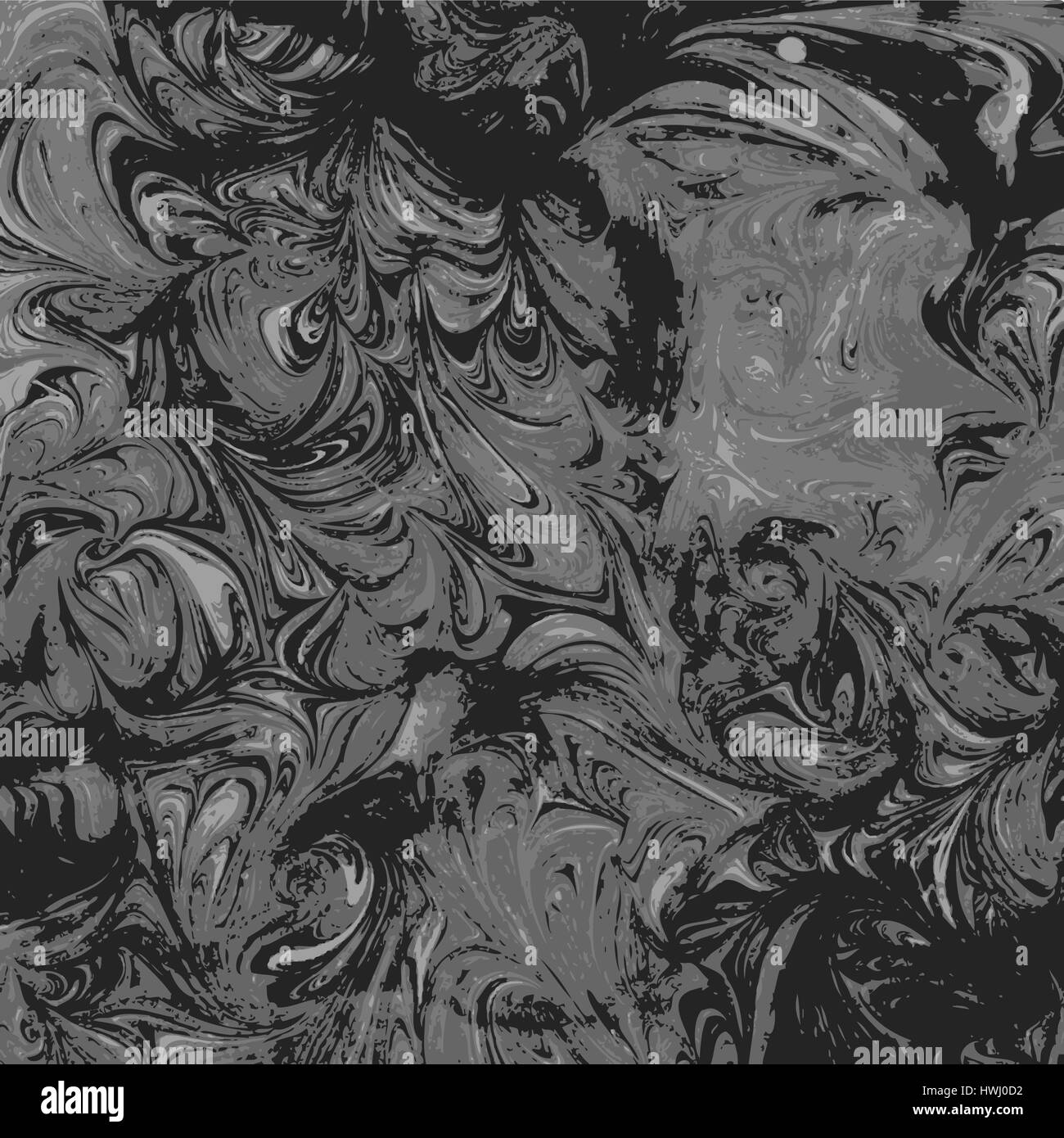 Il vettore in scala di grigi monocromatica disegnati a mano carta ebru marmorizzazione vernice liquida decorazione grafica di sfondo texture Illustrazione Vettoriale