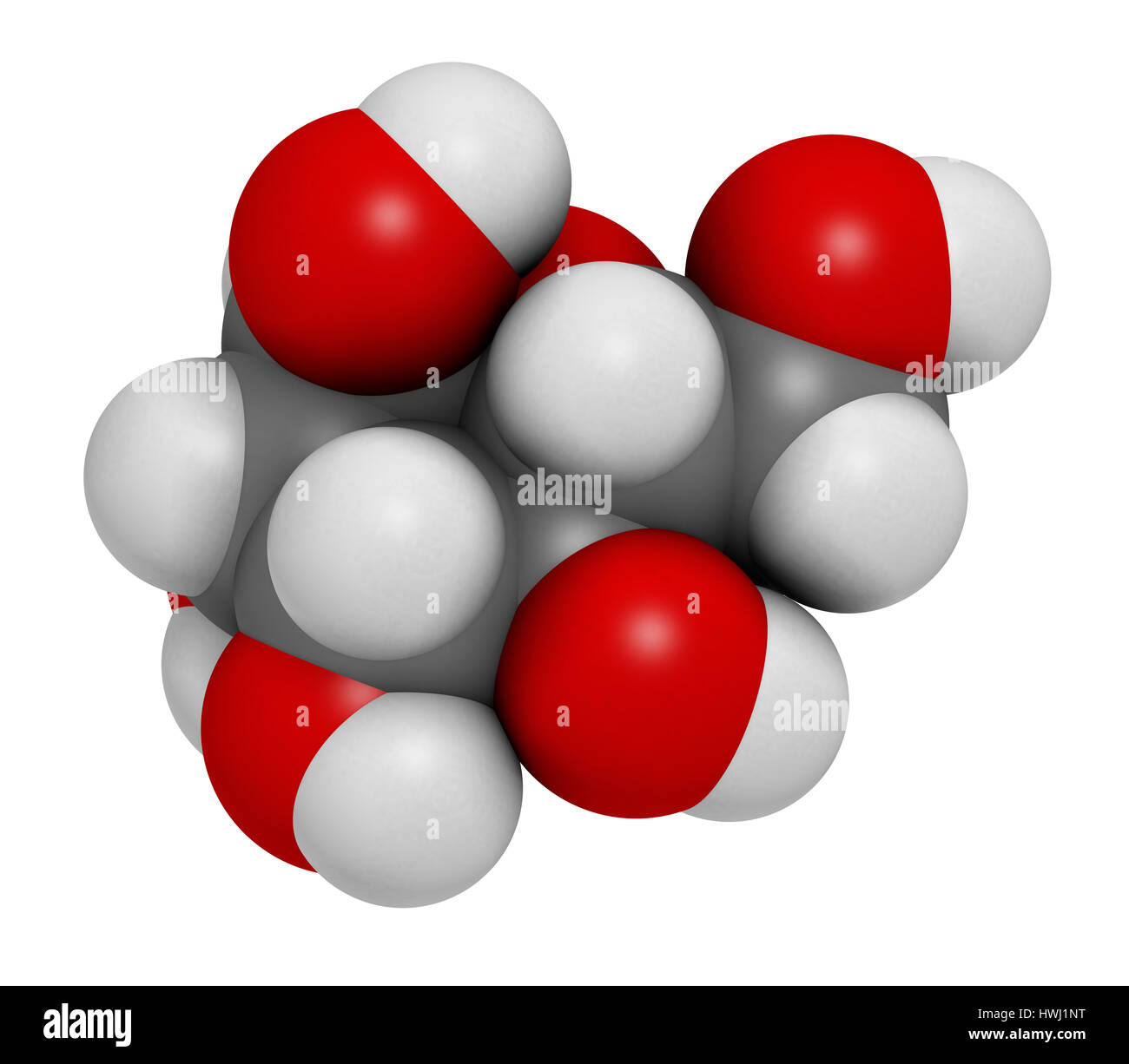 Mannosio (D-mannosio) molecola di zucchero. Il rendering 3D. Epimero del glucosio. Gli atomi sono rappresentati come sfere con i tradizionali colori: idrogeno (bianco Foto Stock