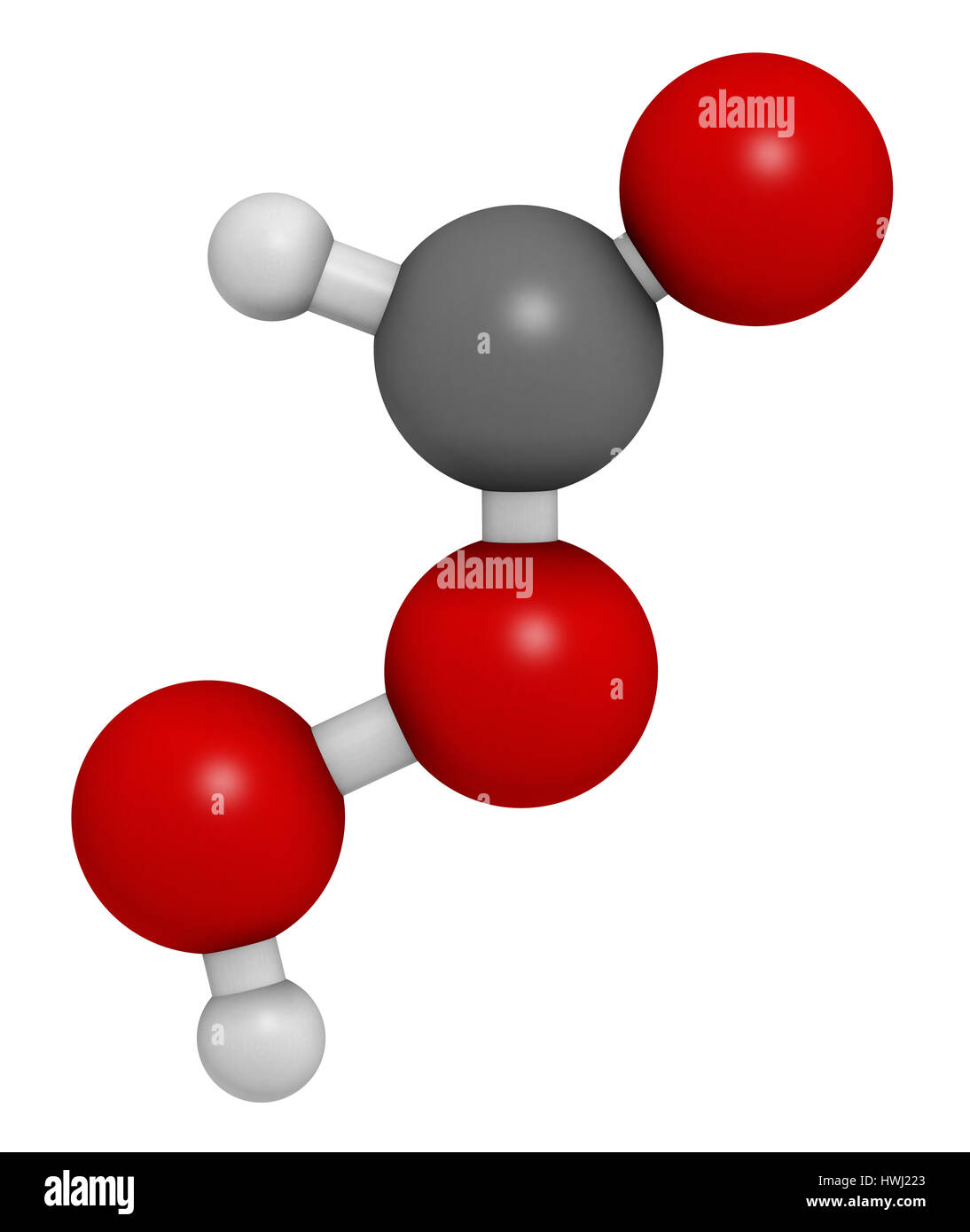 Acido performico (PFA) molecola di disinfettante. Il rendering 3D.  Utilizzata come disinfettante e sterilizzatore. Gli atomi sono  rappresentati come sfere con convenzionali col Foto stock - Alamy