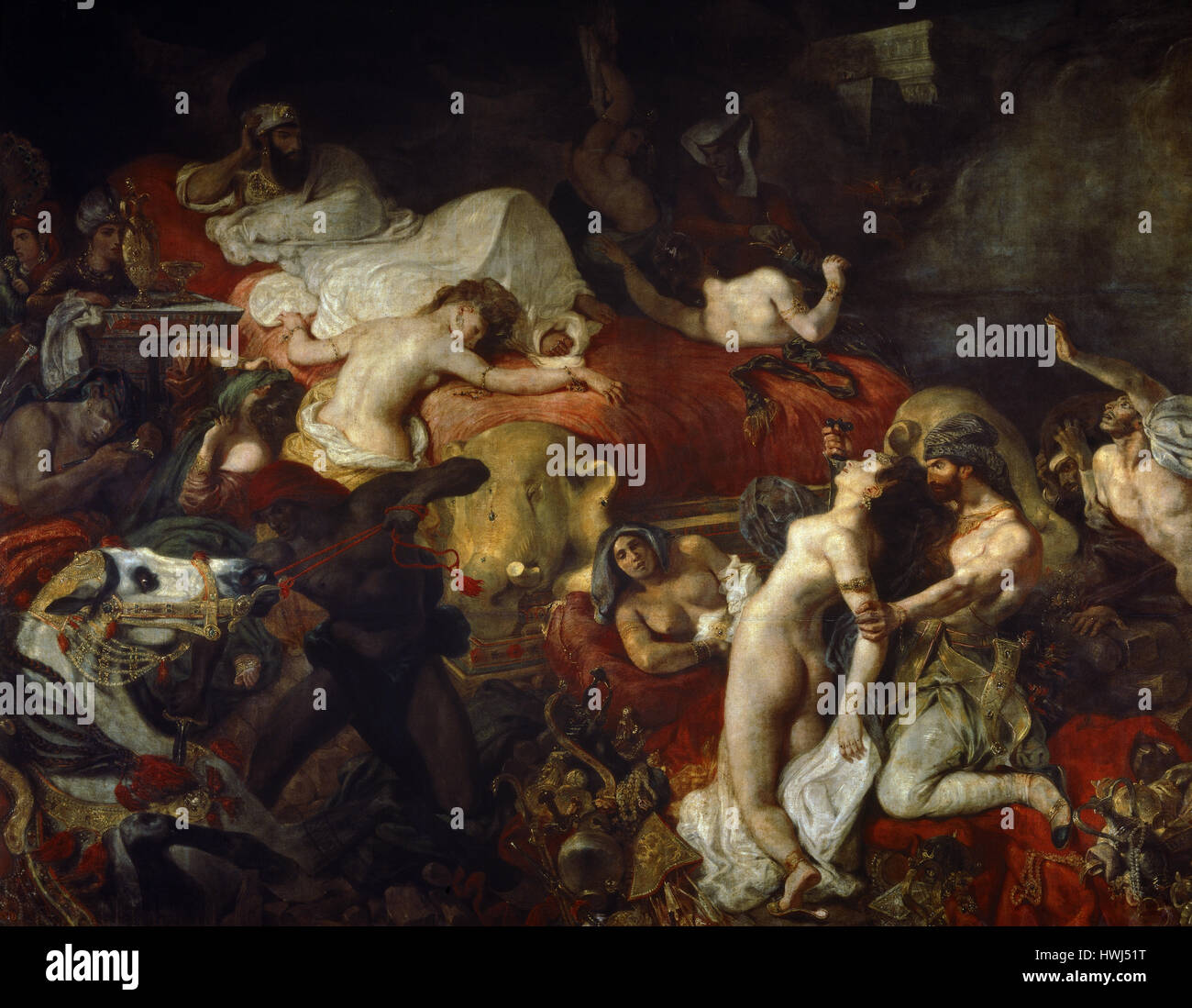 Eugene Delacroix (1798 - 1863). Il francese artista romantico. La morte di Sardanapalus, 1827. Olio su tela. Il museo del Louvre. Parigi. La Francia. Foto Stock