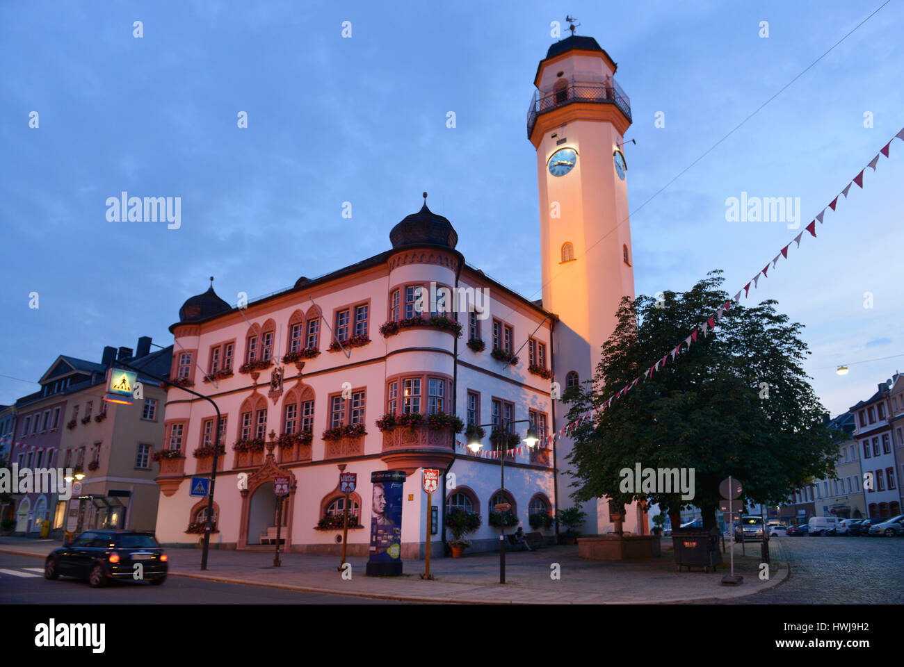 Il Rathaus, Ludwigstrasse, Hof an der Saale, Oberfranken, Bayern, Deutschland Foto Stock