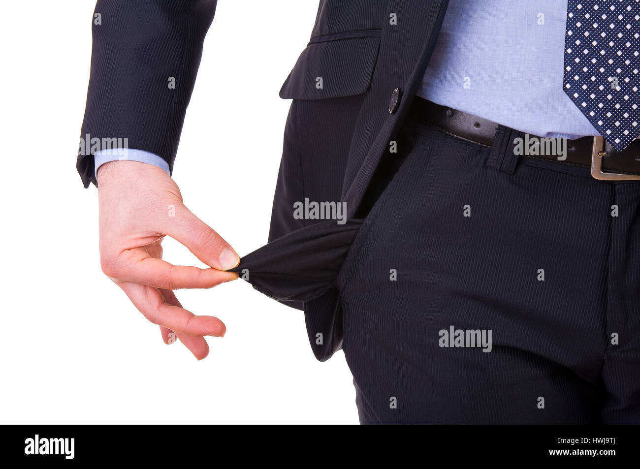 Imprenditore con tasca vuota. Foto Stock