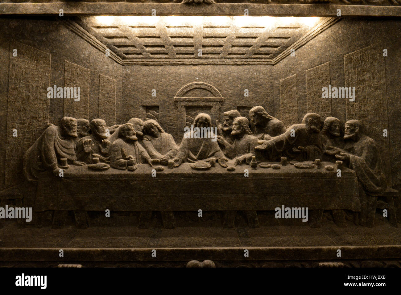 Das Abendmahl, Leonardo da Vinci, Kapelle der Heiligen Kunigunde, Salzbergwerk, Wieliczka, Polen Foto Stock