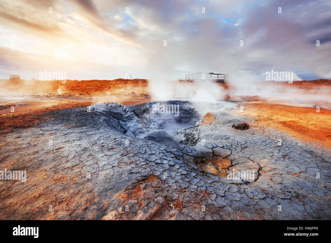 Campo di fumarole in Islanda Namafjall. Bellezza Mondo Foto Stock