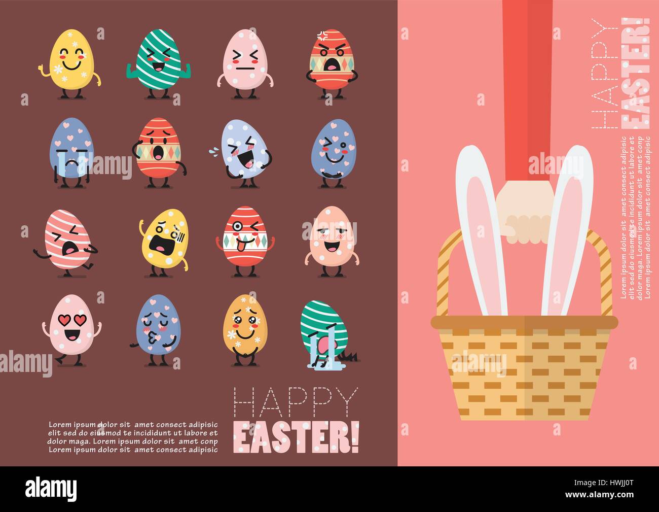 Felice Pasqua cartolina set. Illustrazione Vettoriale Illustrazione Vettoriale