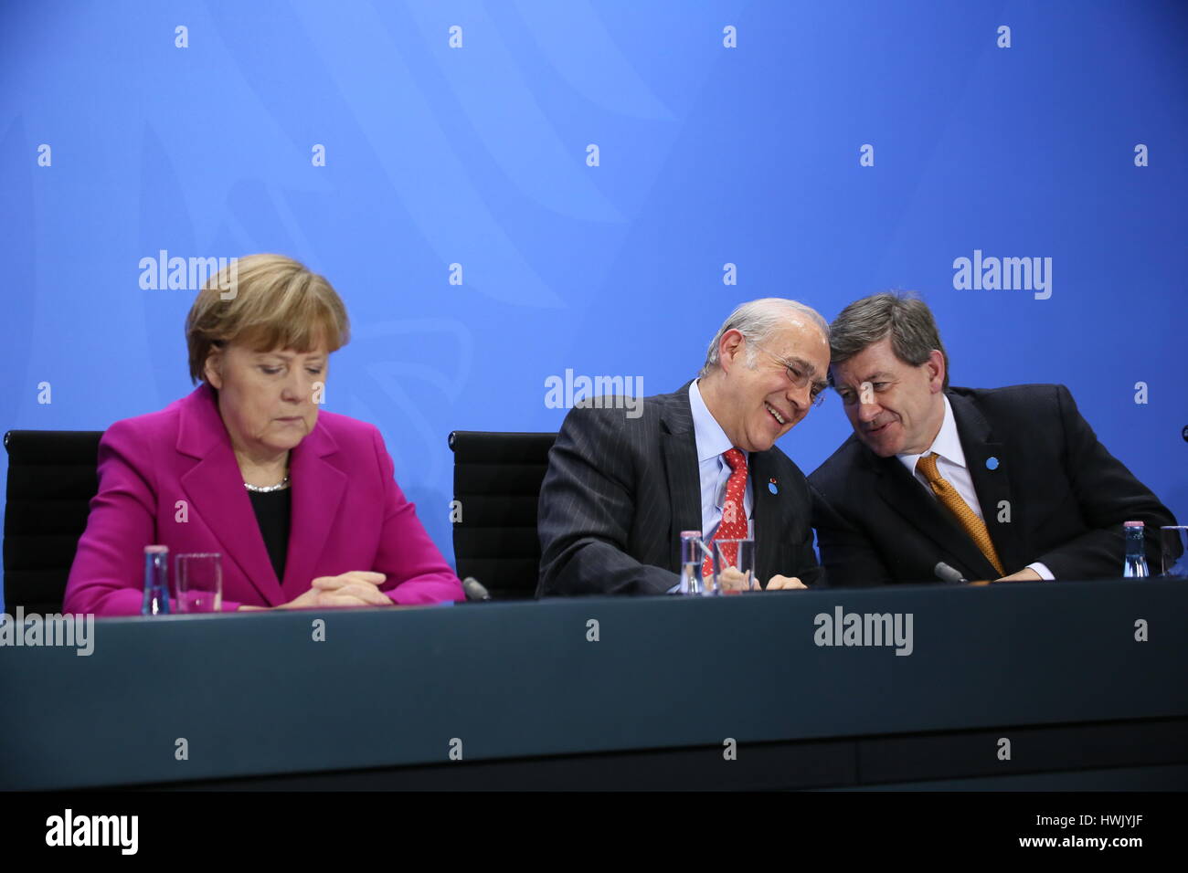 Berlino, Germania: Cancelliere Angela Merkel si incontra con i capi del FMI, l'OMC, WLO e Banca mondiale. Foto Stock