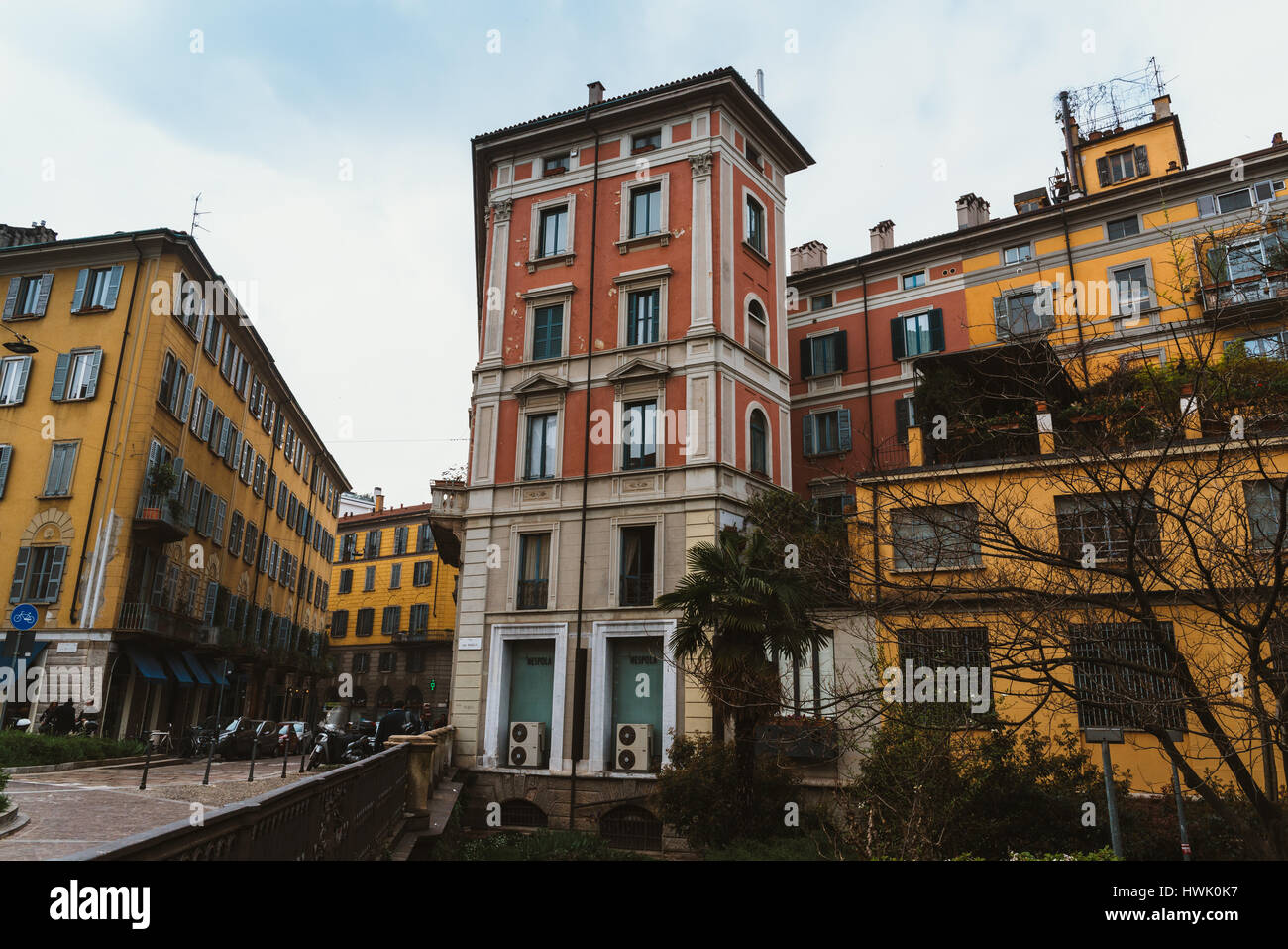 Milanese di architettura di stile nell'elegante quartiere di Brera in Italia Foto Stock