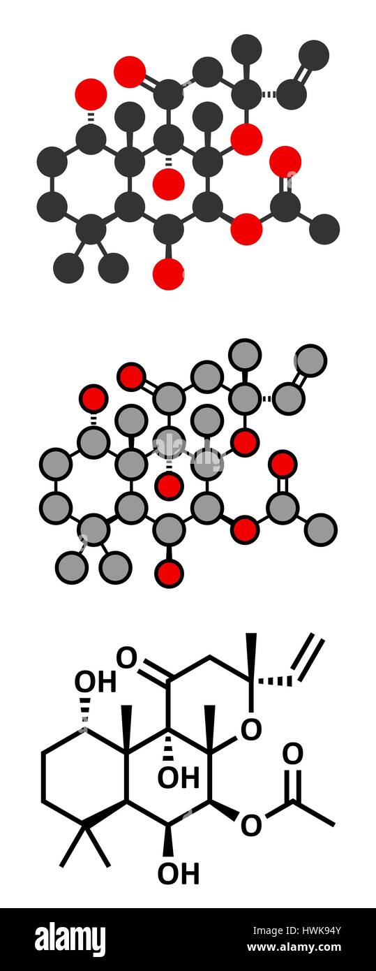 Il Forskolin (coleonol molecola). Stilizzata 2D Rendering e tradizionale formula scheletrico. Attiva l'enzima adenil ciclasi, risultante in un aumento Illustrazione Vettoriale