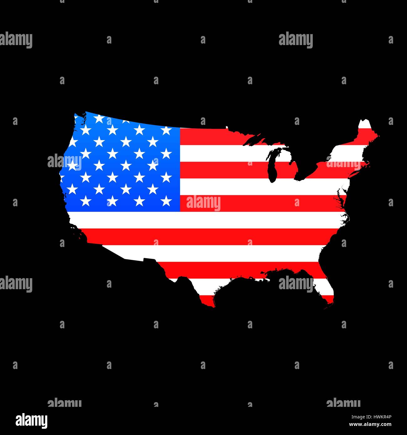 Mappa degli Stati Uniti con la bandiera americana la texture Illustrazione Vettoriale