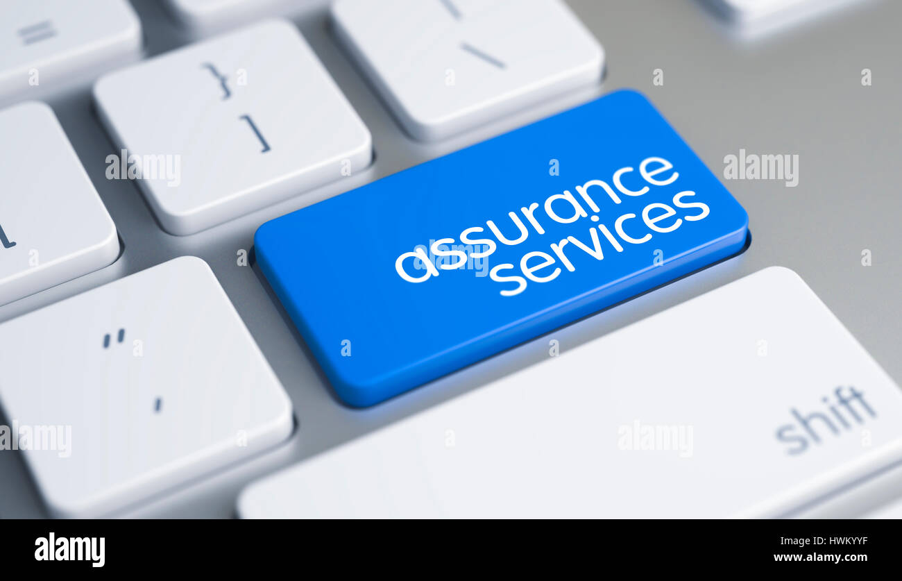 Servizi di assicurazione - Testo blu sul pulsante Tastiera. 3D. Foto Stock