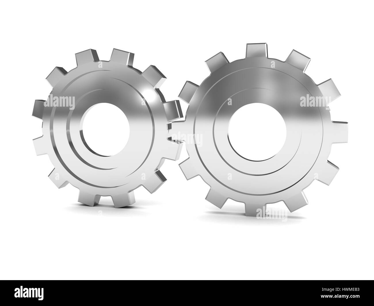 3d illustrazione di twho ruote dentate su sfondo bianco Foto Stock