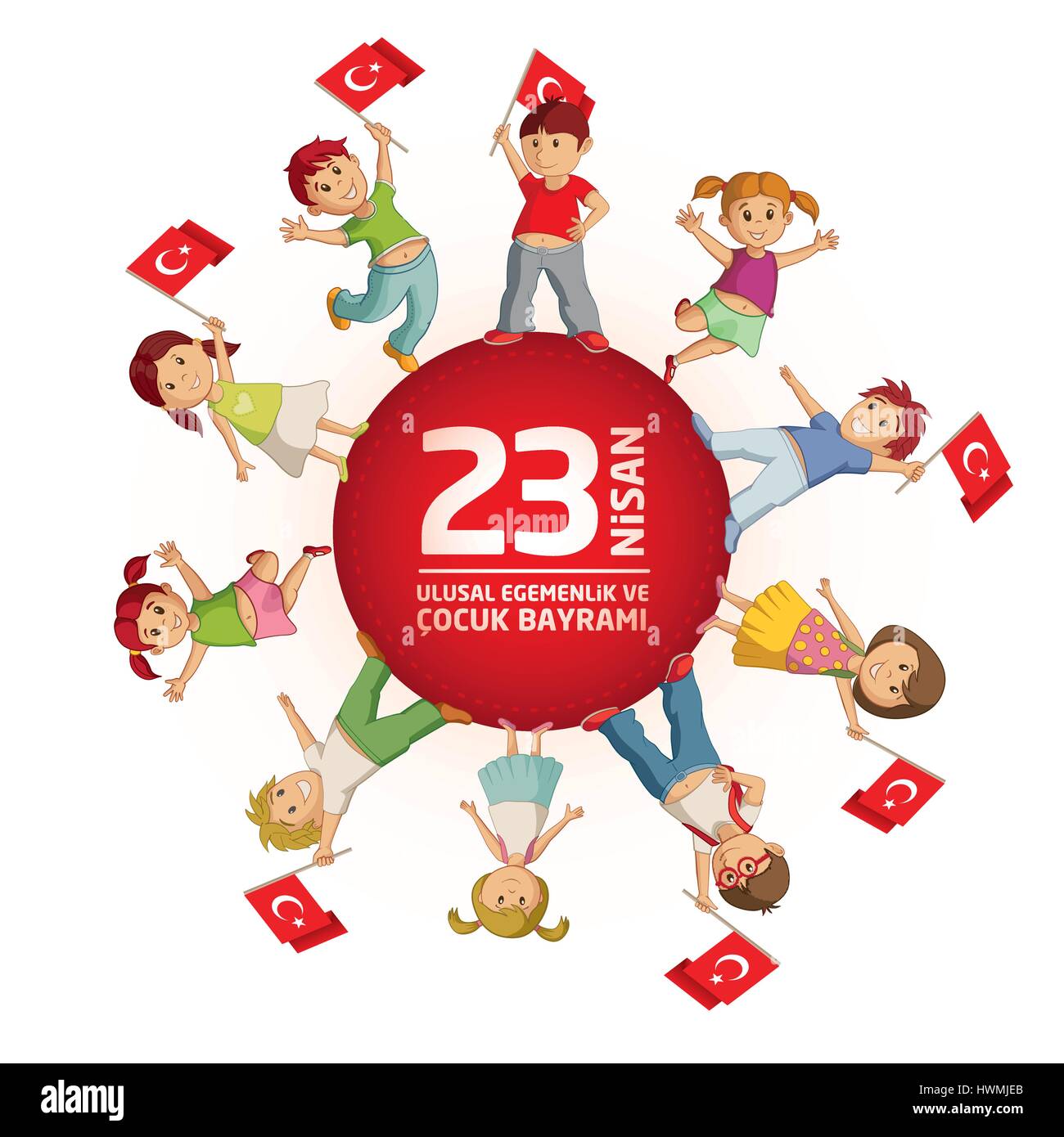 Illustrazione Vettoriale del 23 Nisan Çocuk Bayrami, aprile 23 turco la sovranità nazionale e la Giornata per i bambini, il modello di progetto per la vacanza turco. Illustrazione Vettoriale