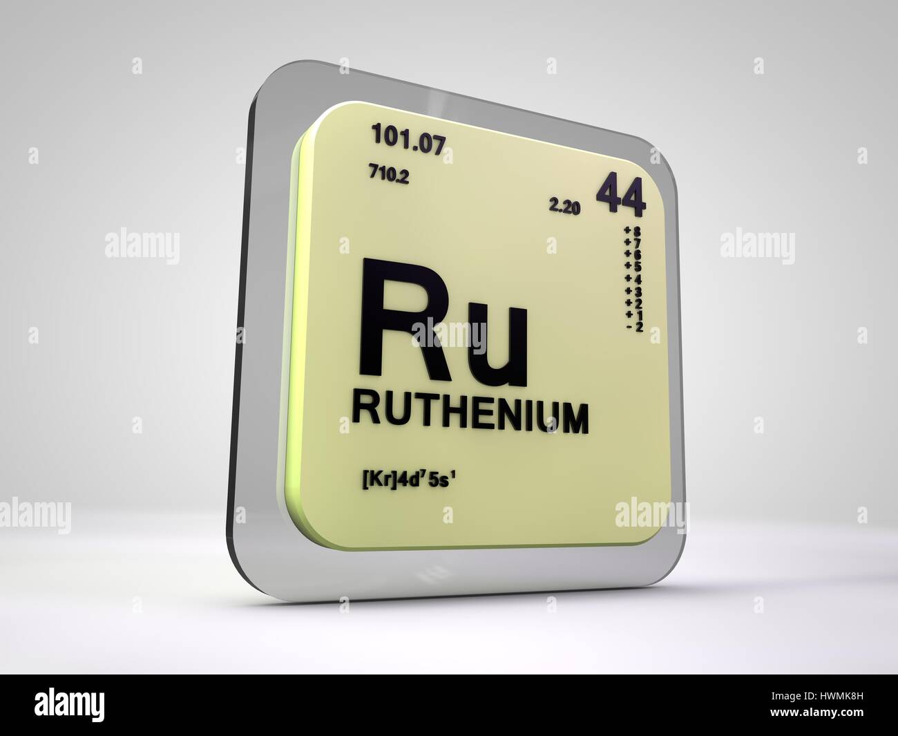 Il rutenio - ru - elemento chimico tavola periodica 3D render Foto Stock