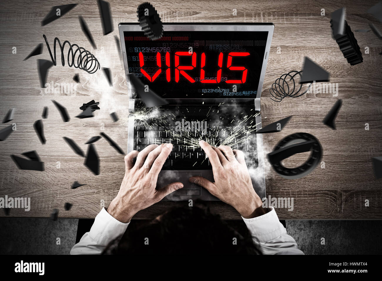 Virus sul PC durante il lavoro Foto Stock