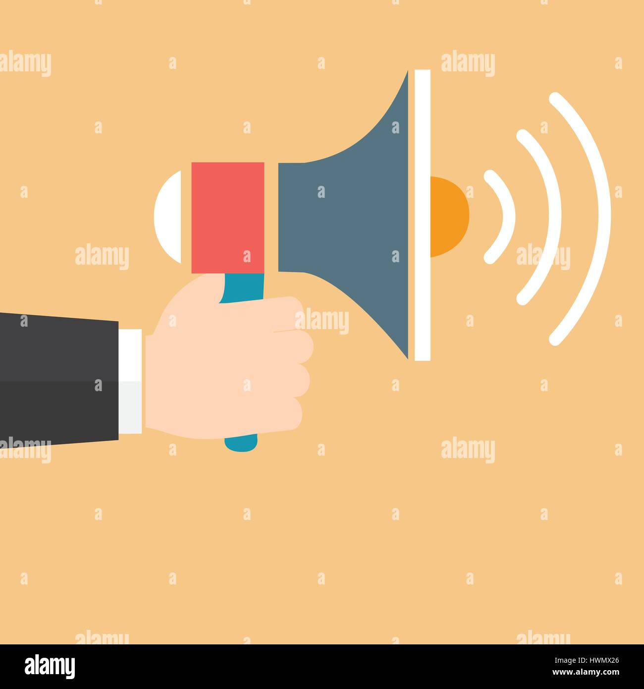 Megafono vettore con un imprenditore issolated a mano Illustrazione Vettoriale