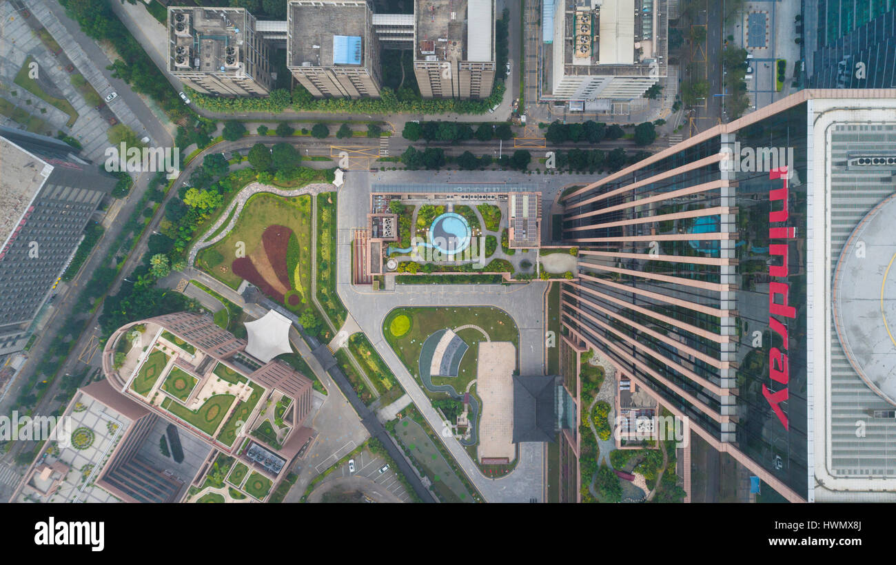 Vista aerea di tech area in Shenzhen, Cina, vicino agli uffici di Vanke, Mindray, Skyworth e DJI Foto Stock
