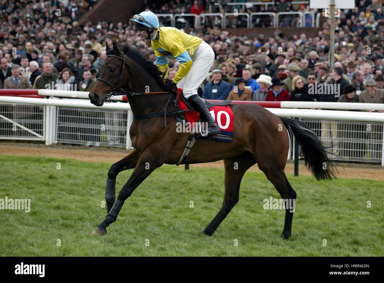 Avvicinare INCHING cavalcato da J.P MCNAMARA CHELTENHAM RACECOURSE CHELTENHAM 13 Marzo 2002 Foto Stock