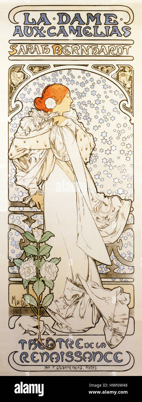 La Dame aux camelie, Sarah Bernhardt, 1896 Art Nouveau poster da Alphonse Mucha per l' attrice più noto gioco e parte di Camille che si è aperto il 30 settembre a Parigi Foto Stock