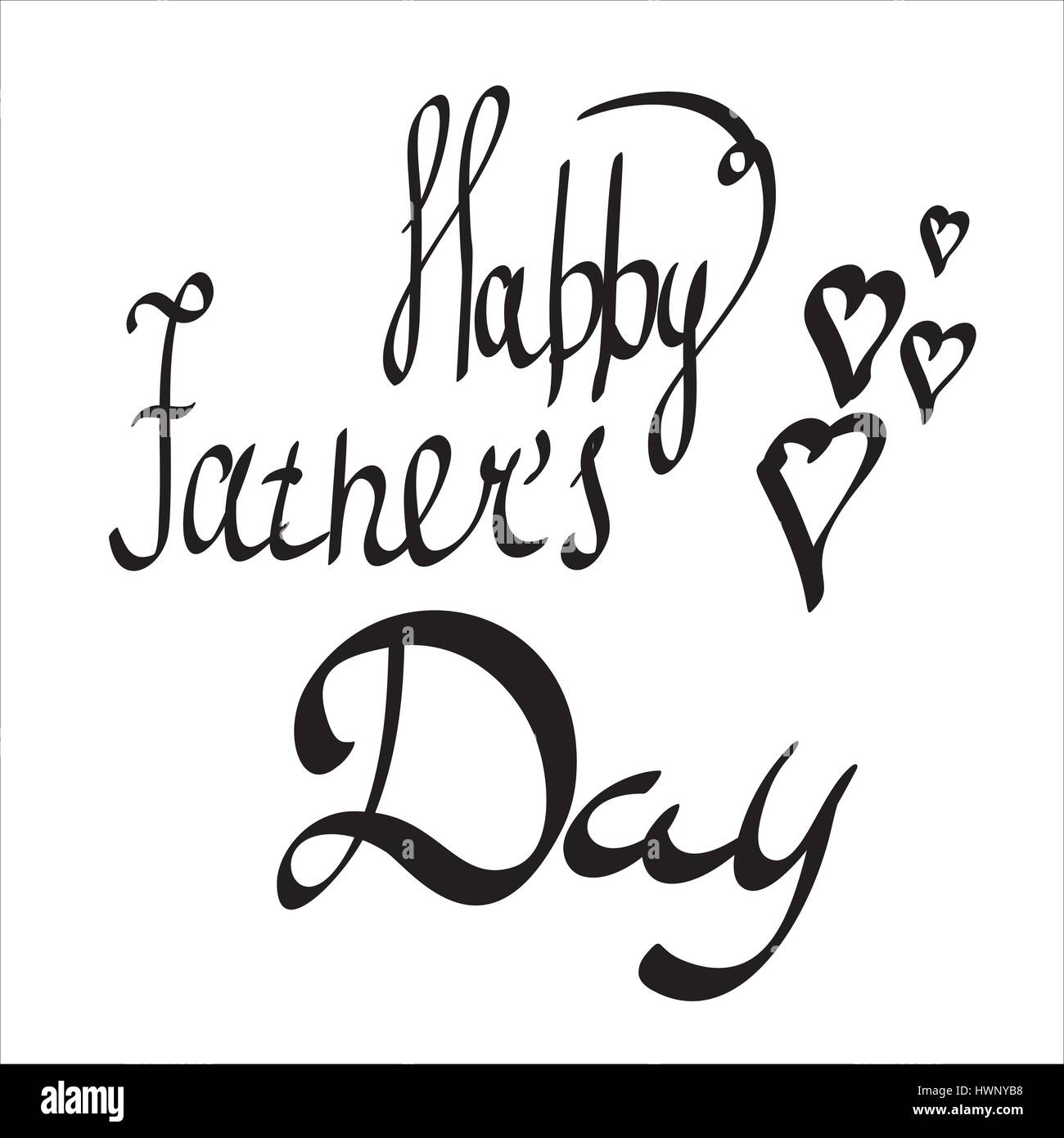 Felice giorno padri con cuori. Vector scritto a mano scritte, t-shirt print design, composizione tipografica isolati su sfondo bianco. Illustrazione Vettoriale