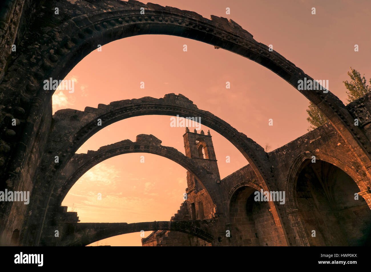 Le rovine della chiesa di Santa Mariña Dozo, CAMBADOS PONTEVEDRA, provincia, regione della Galizia, Spagna, Europa Foto Stock