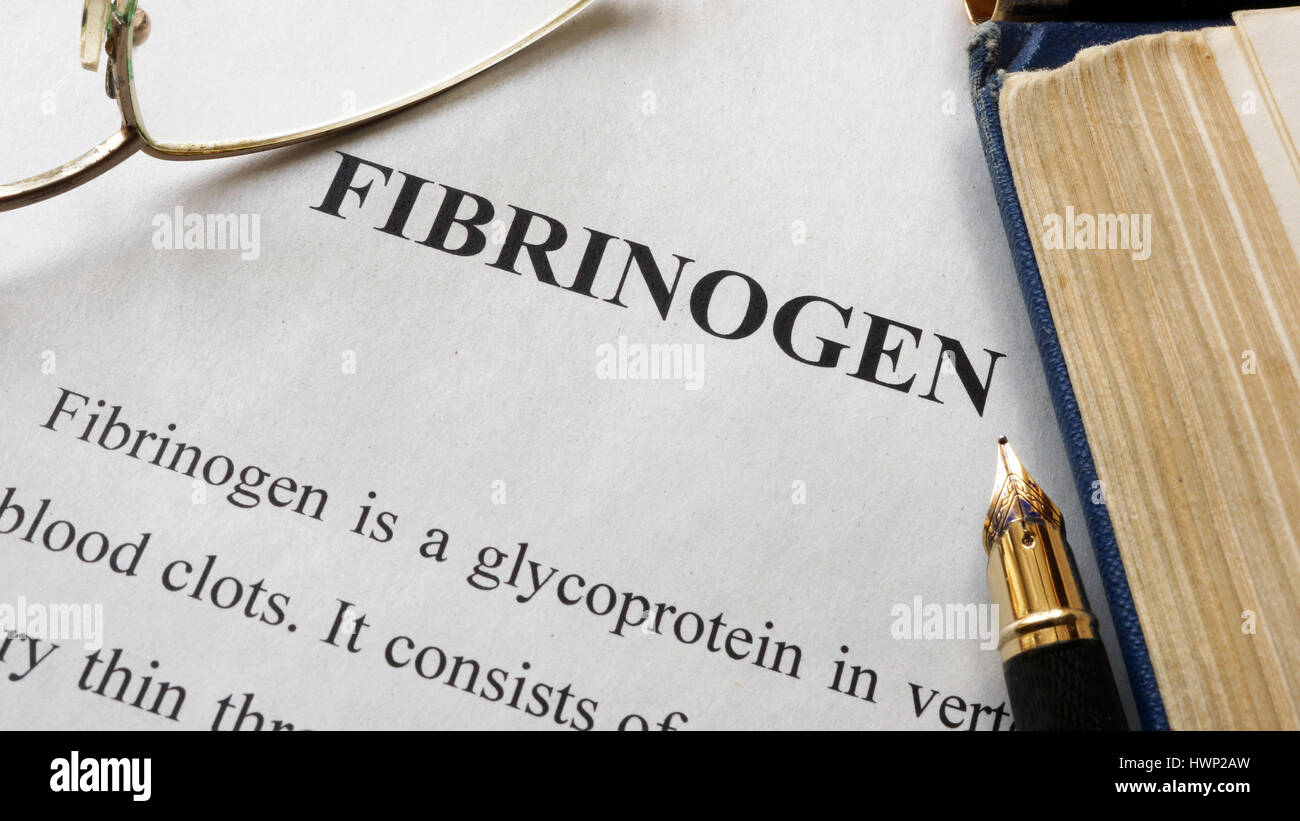 Il fibrinogeno scritto su una pagina. Ormoni umani. Foto Stock