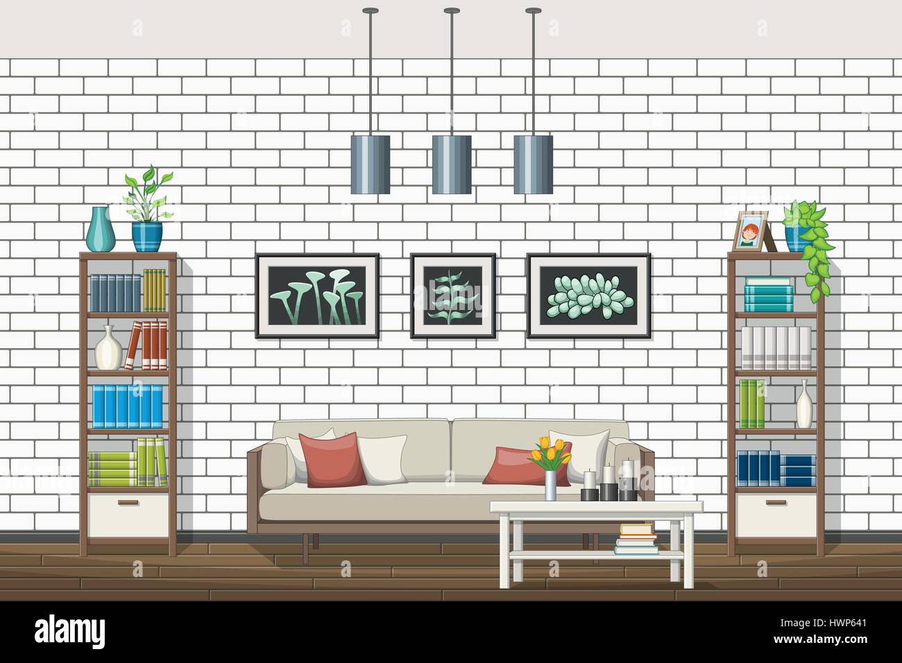 Illustrazione di equipaggiamento interno di un moderno soggiorno Illustrazione Vettoriale