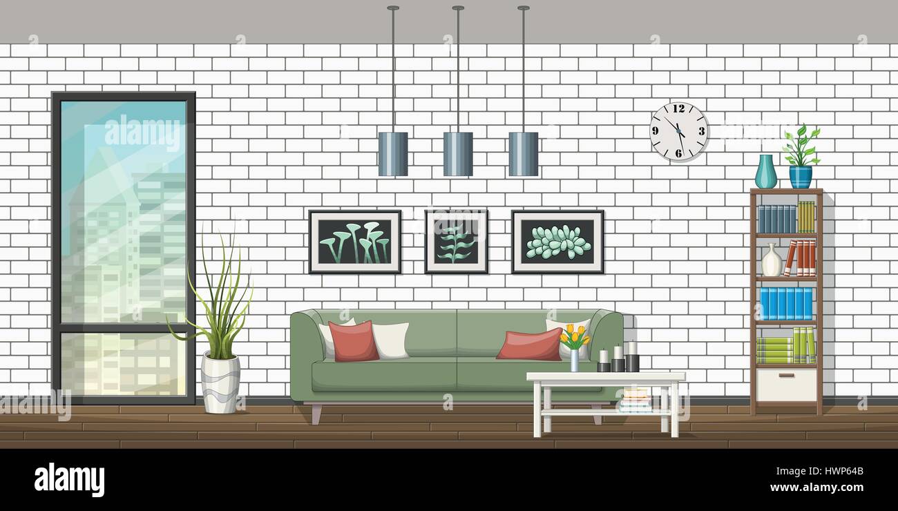 Illustrazione di equipaggiamento interno di un moderno soggiorno Illustrazione Vettoriale