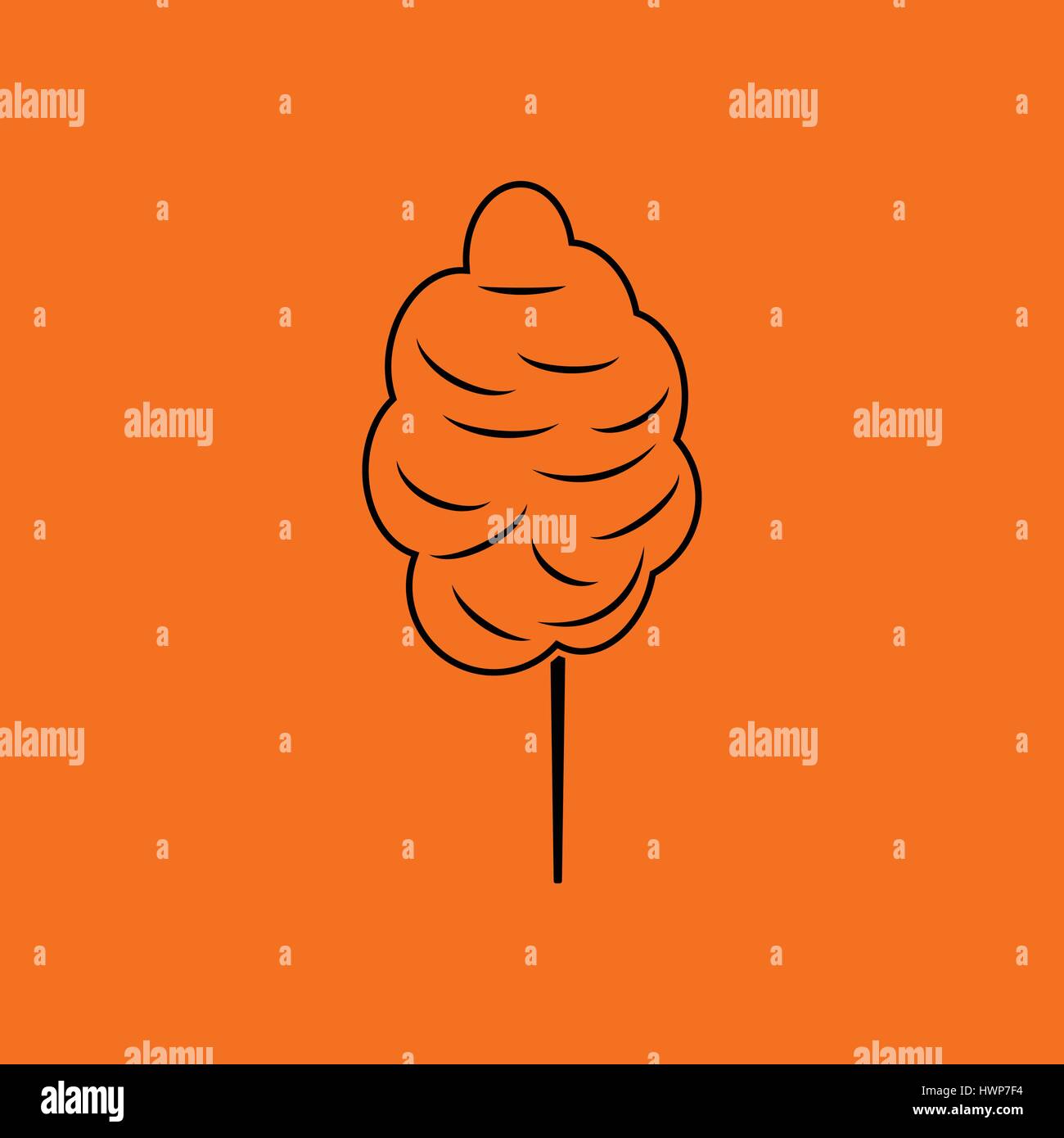 Il cotone candy icona. Sfondo arancione con nero. Illustrazione Vettoriale. Illustrazione Vettoriale