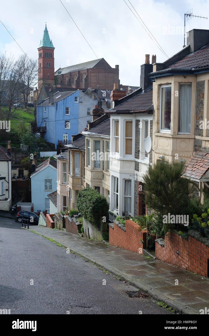 Vale Street Totterdown Bristol England Regno Unito una delle più ripide stradine del paese. Foto Stock