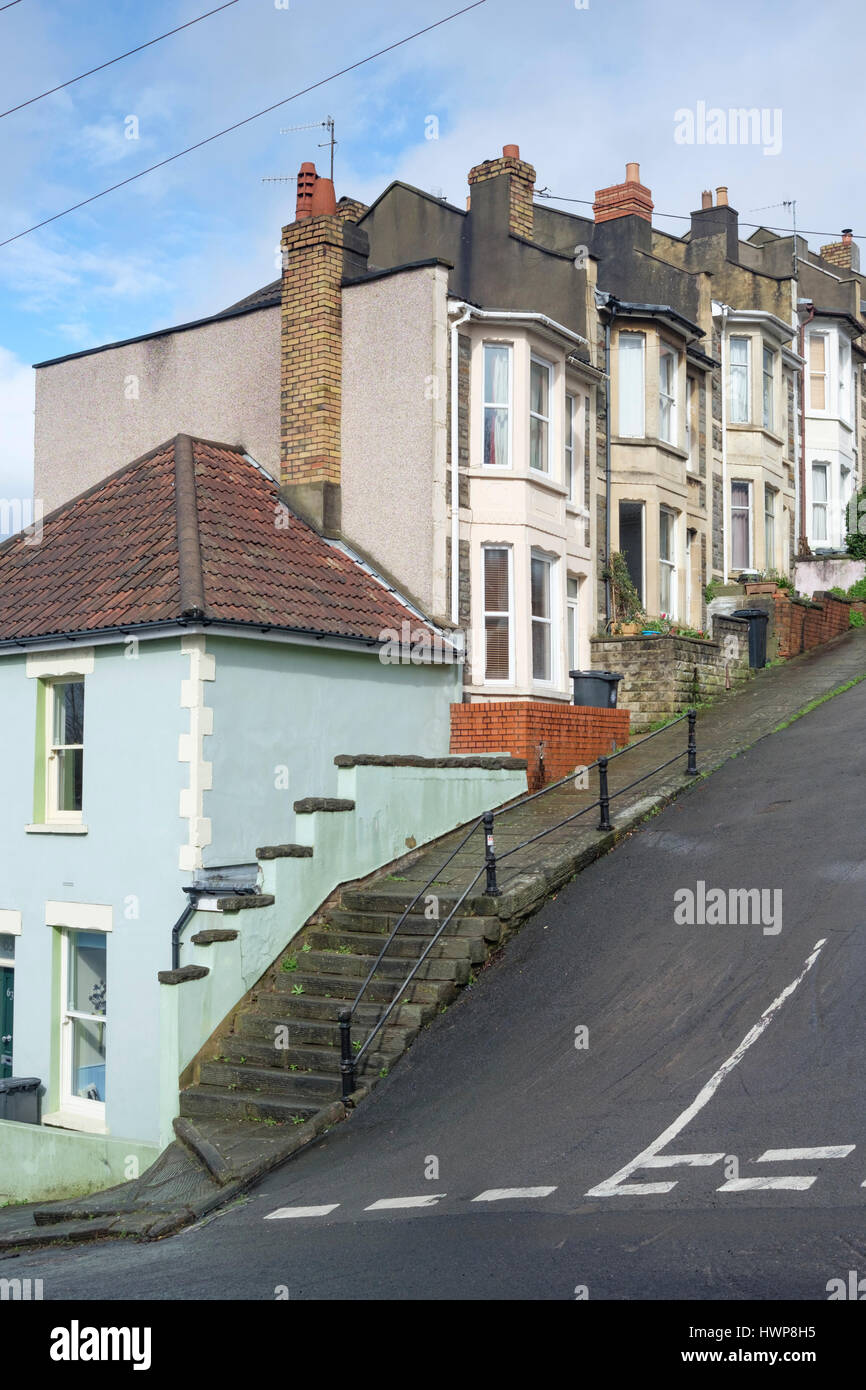 Vale Street Totterdown Bristol England Regno Unito una delle più ripide stradine del paese. Foto Stock