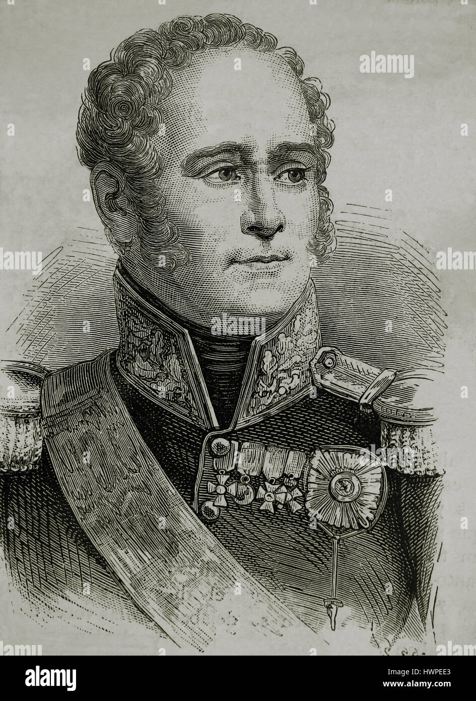 Alessandro I di Rusia (1777-1825). L'imperatore di Russia, re di Polonia, Granduca di Finlandia. Ritratto. Incisione, 1883. Foto Stock