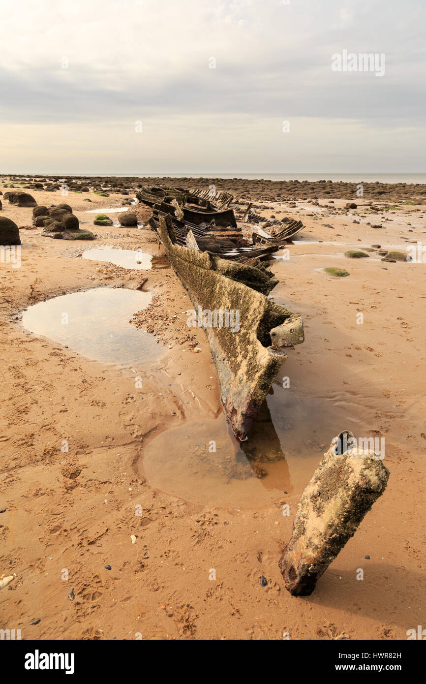 Hunstanton, Inghilterra - marzo 10: resti di naufragio del vapore in legno trawler nave/barca 'sheraton' sulla spiaggia a Hunstanton, norfolk. in Hunstanton, né Foto Stock