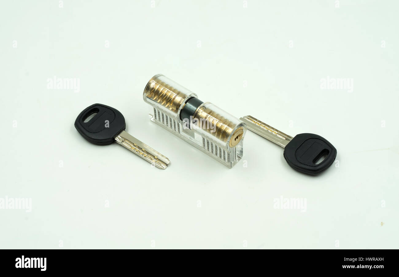 Strumento trasparente per uso di fabbro per aprire la porta a isolare lo sfondo bianco - possono essere utilizzate per la visualizzazione o il montaggio sui prodotti Foto Stock