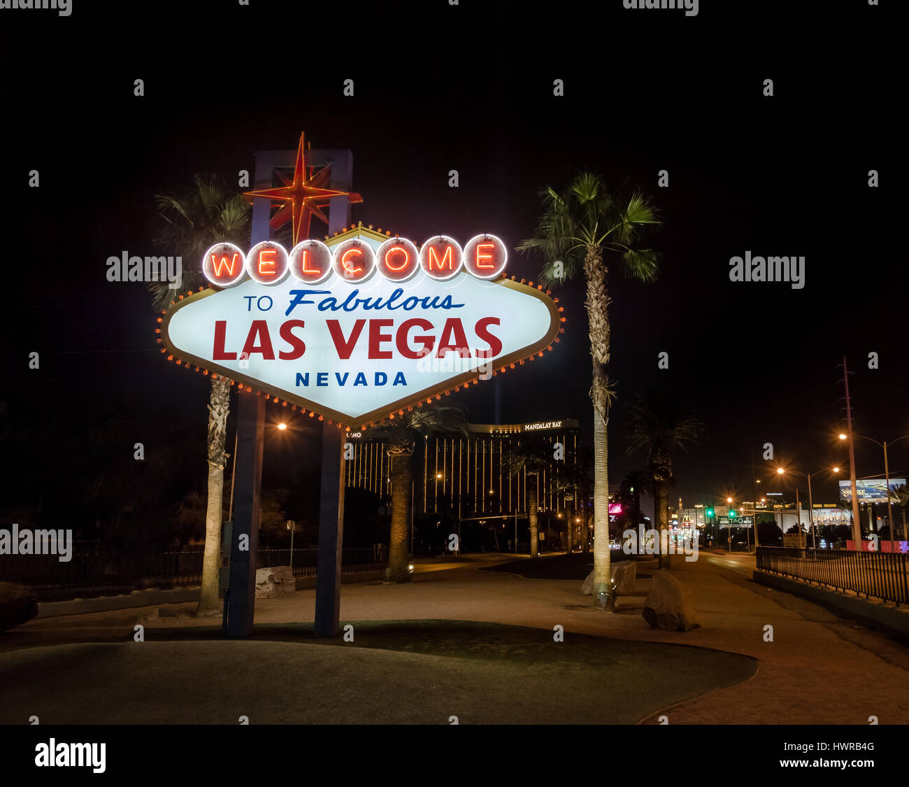 Benvenuti a Las Vegas segno di notte - Las Vegas, Nevada, STATI UNITI D'AMERICA Foto Stock