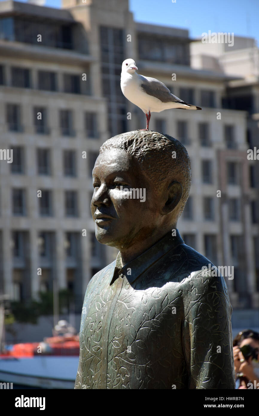 Nelson Mandela statua, Nobel Square Victoria & Alfred Waterfront, Città del Capo, Sud Africa Foto Stock