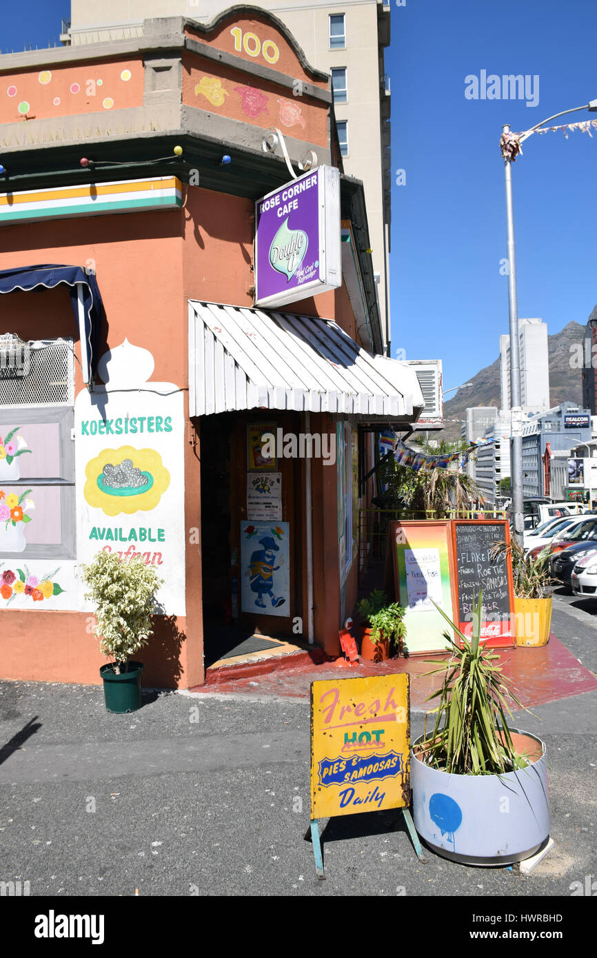 Cafe, Bo Kaap, Cape Town, Sud Africa Foto Stock
