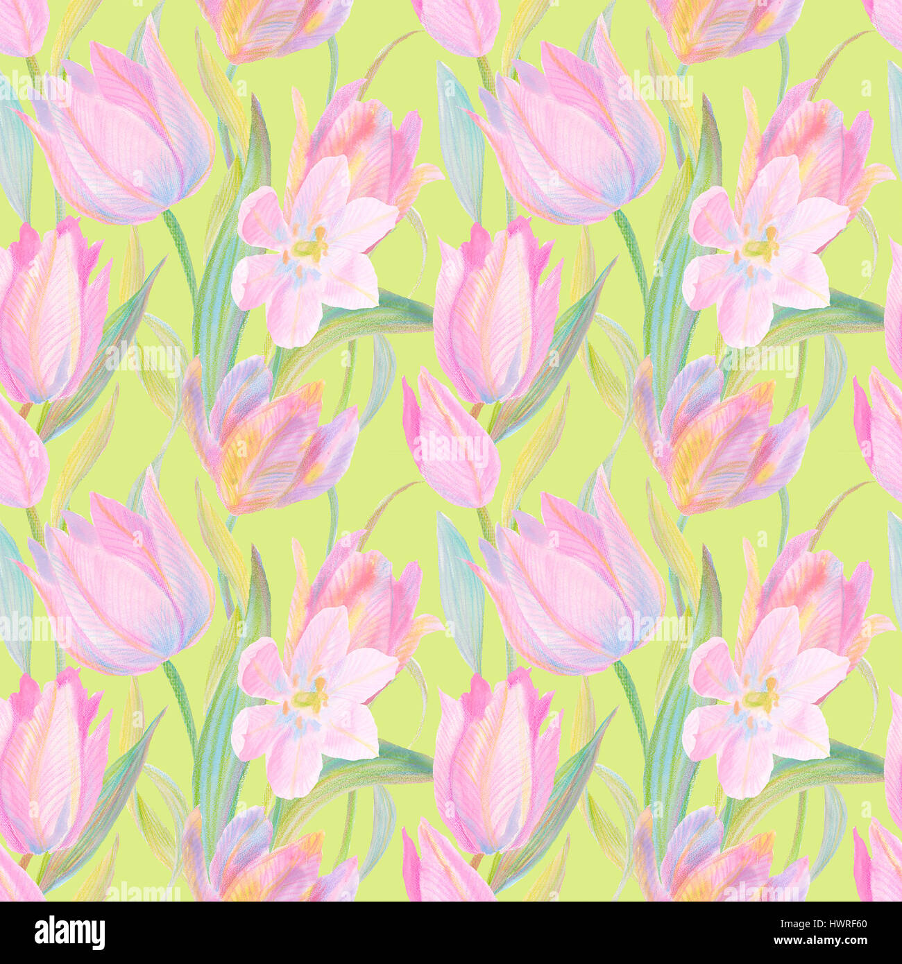 Modello a molla con fiori e piante. Acquerello illustrazione floreali.Seamless pattern. Foto Stock