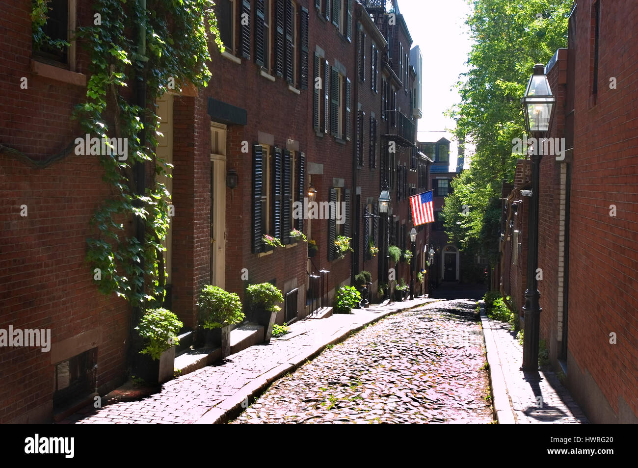 Acorn Street su Beacon Hill, Boston, Massachusetts Foto Stock