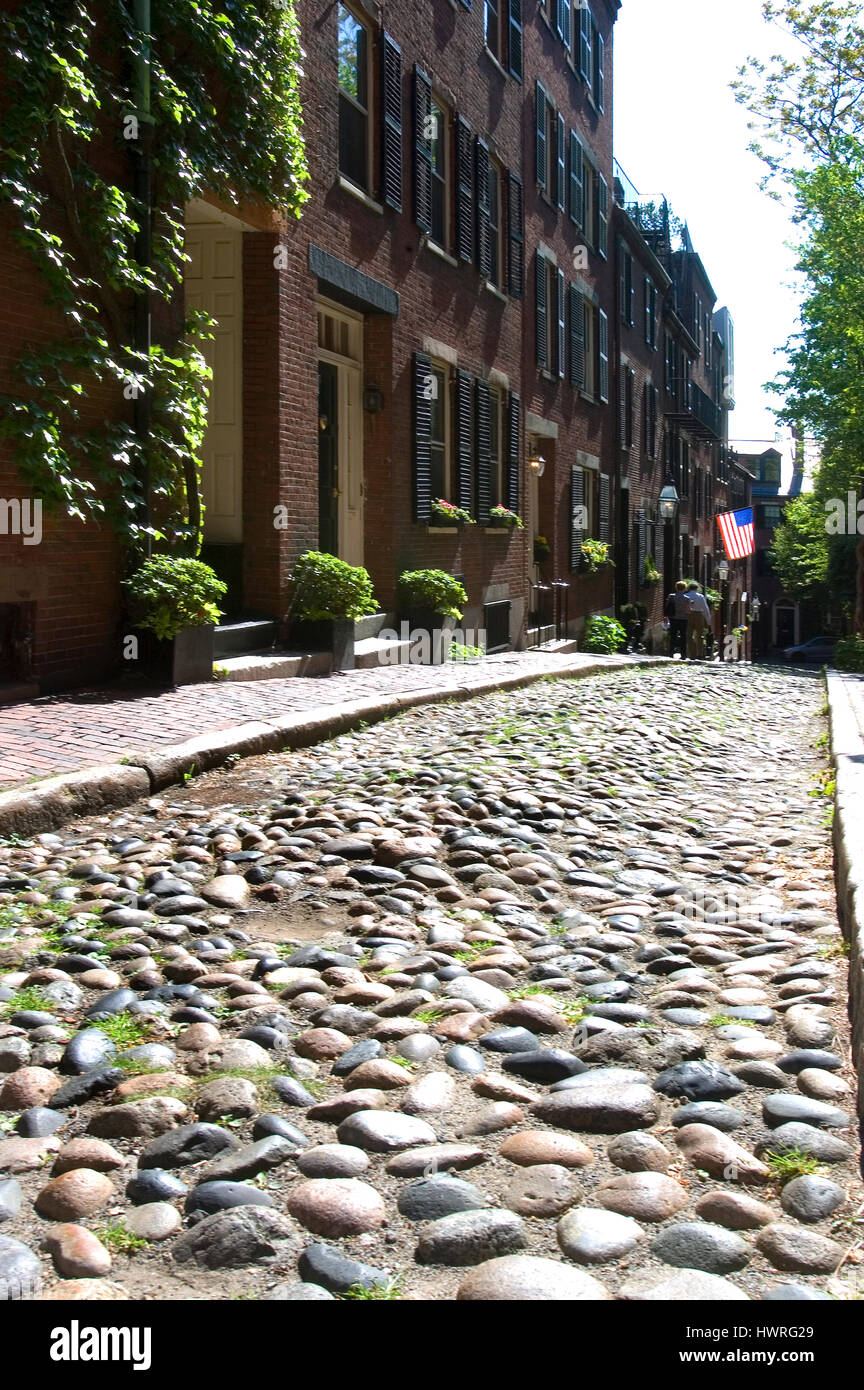 Acorn Street su Beacon Hill, Boston, Massachusetts Foto Stock