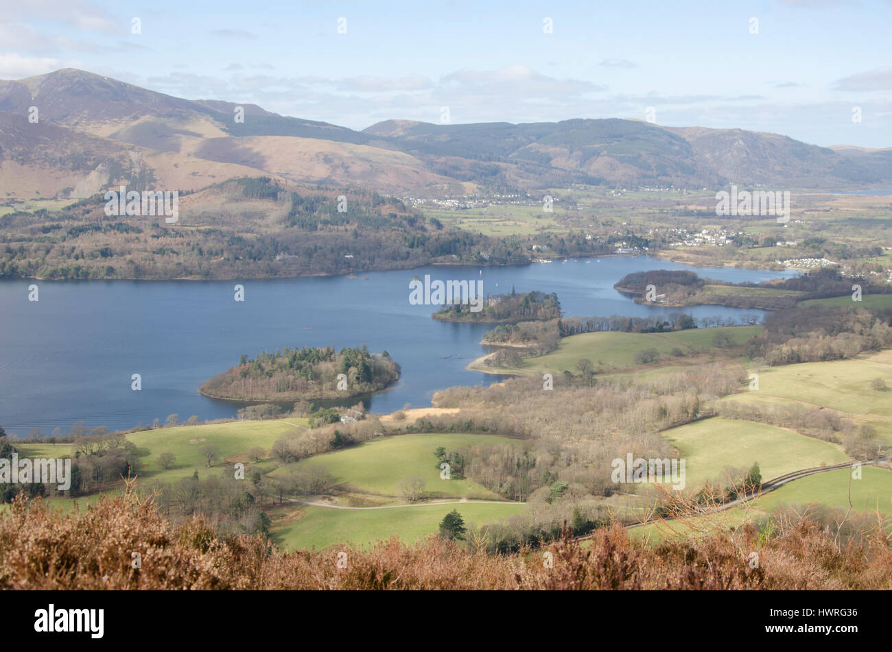 Derwentwater, Lake District, Cumbria, Inghilterra, Regno Unito, Visto da Walla Crag Foto Stock