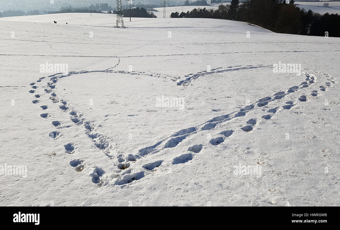 Herzspuren, Spuren, Schnee Foto Stock