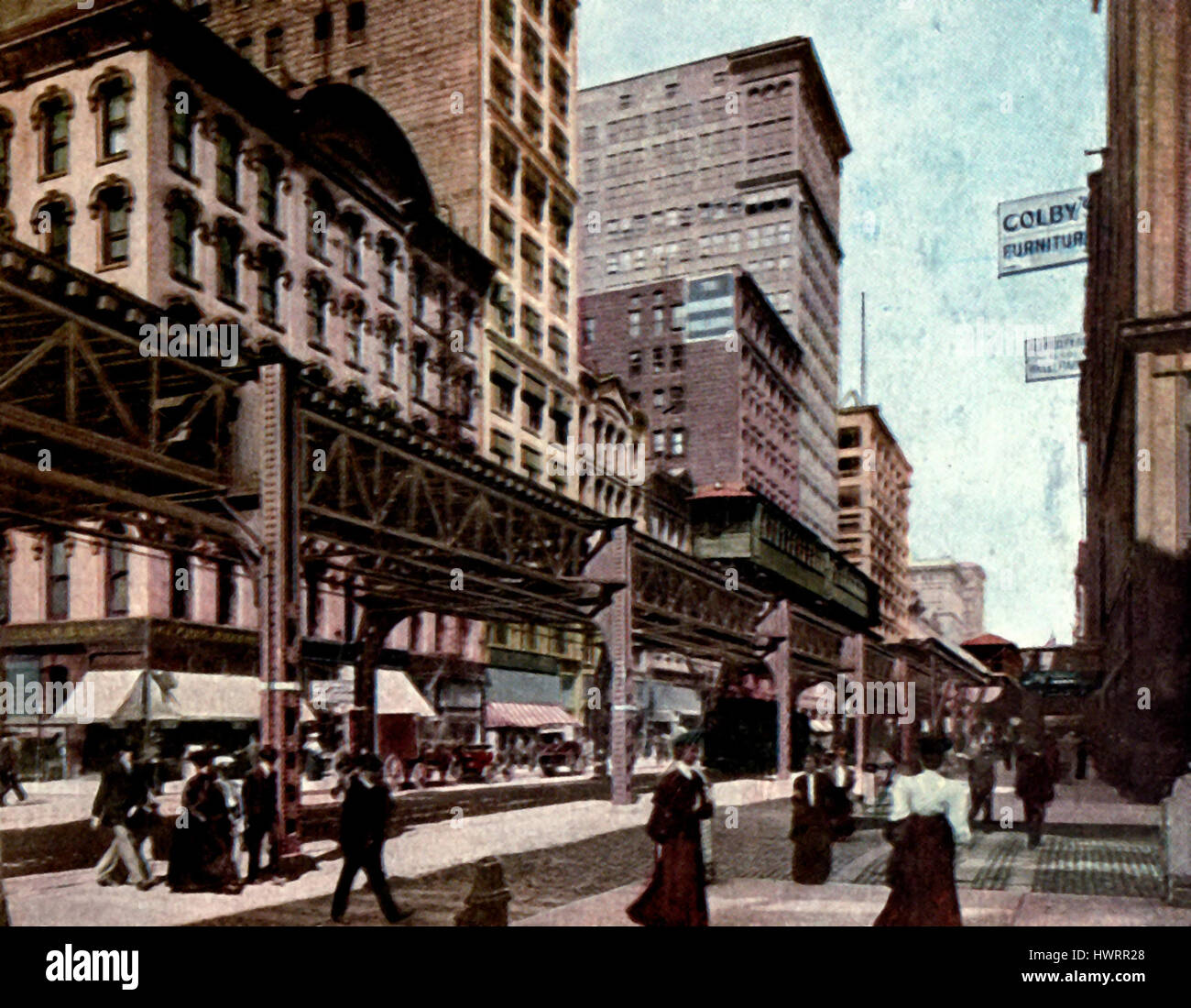 Wabash Avenue nord da Monroe Street, Chicago, circa 1907 Foto Stock